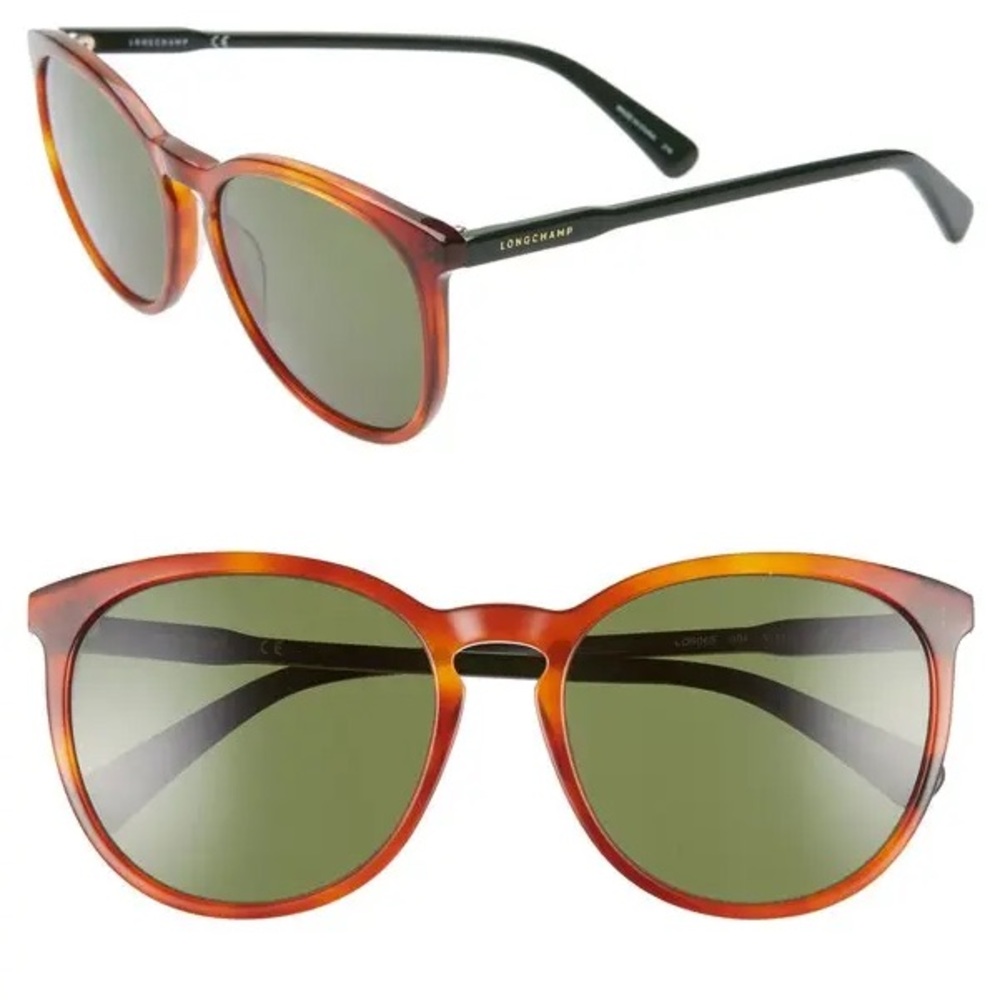 Longchamp Tortoise Shell 56mm Round Sunglasses w/ case